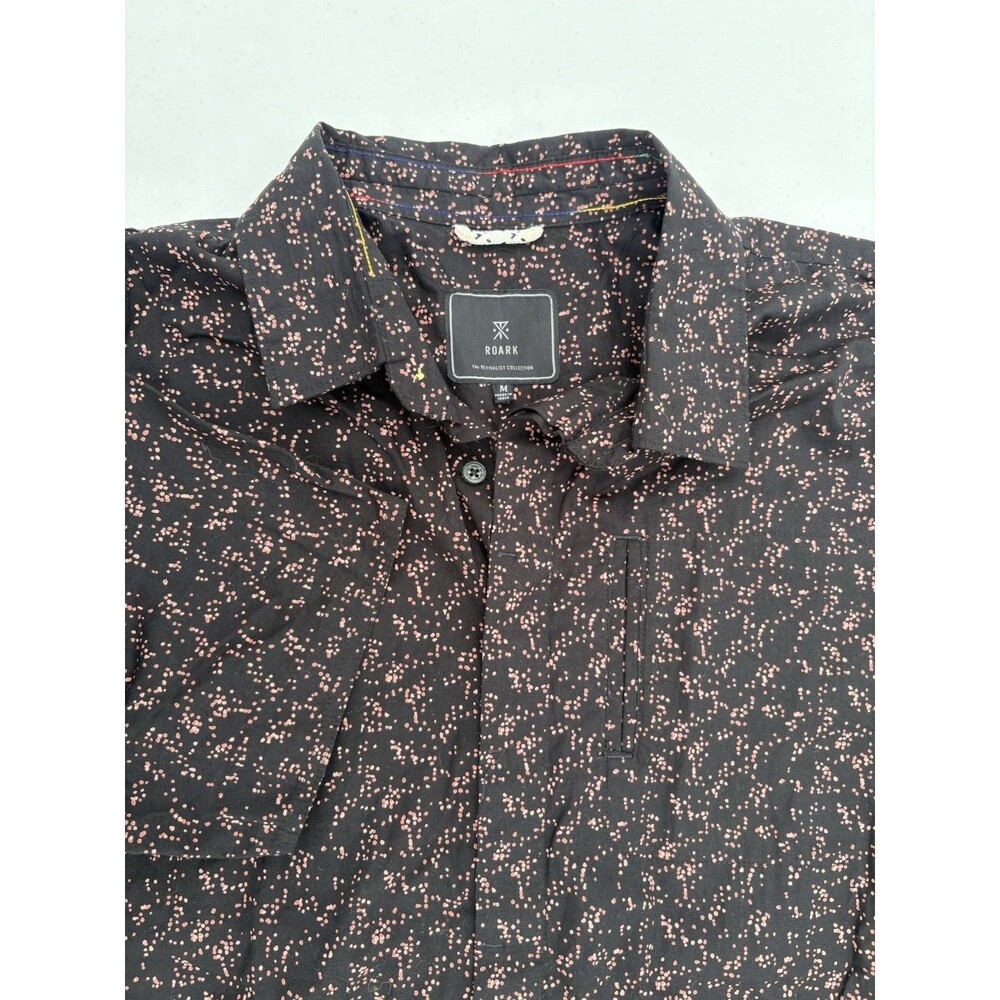 Roark Button Up Shirt Men’s Sz Medium Black Orange Print Short Sleeve Casual